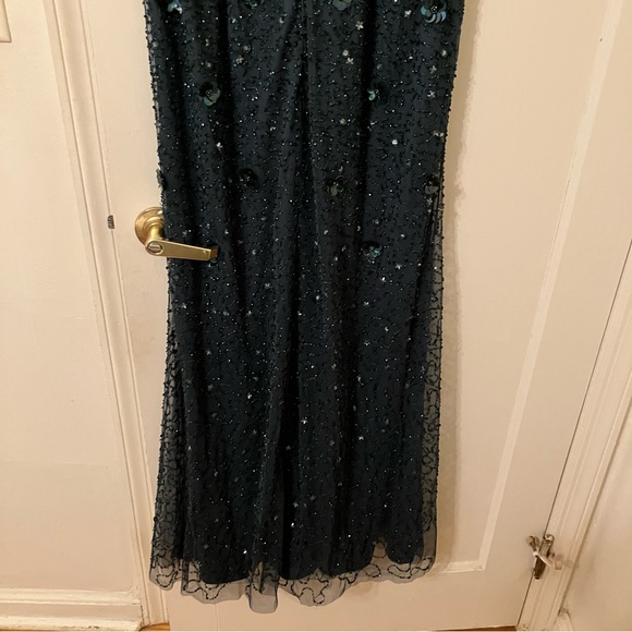 HAND-BEADED 3D FLORAL BLOUSON LONG GOWN IN DUSTY EMERALD - Picture 8 of 8